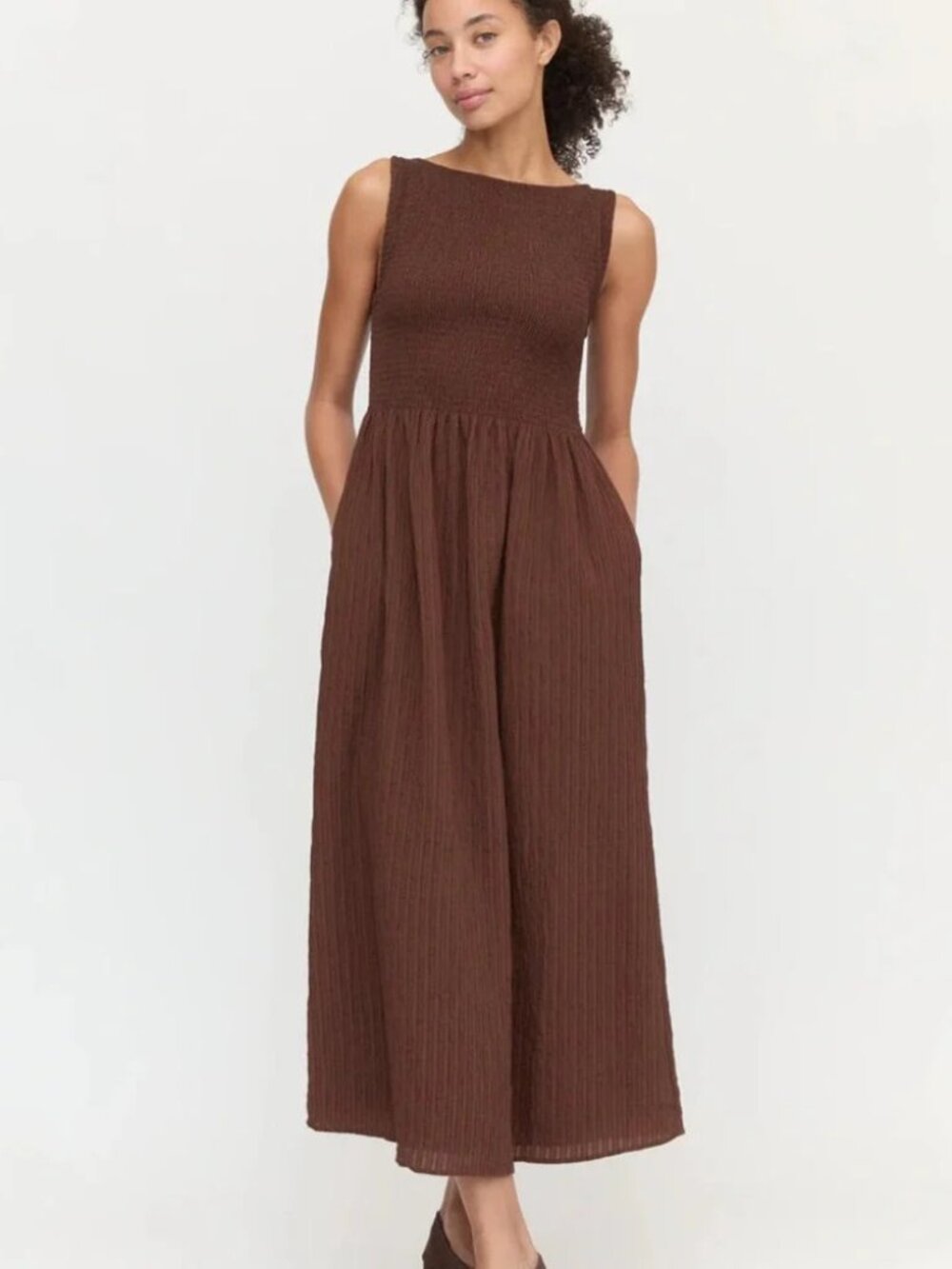 Hill House chocolate brown seersucker Cosima nap dress - Picture 3 of 9